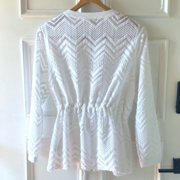 Ruby Rd White Lace Zip Jacket Size Medium Cardigan Ethereal Coastal Timeless - Picture 12 of 12